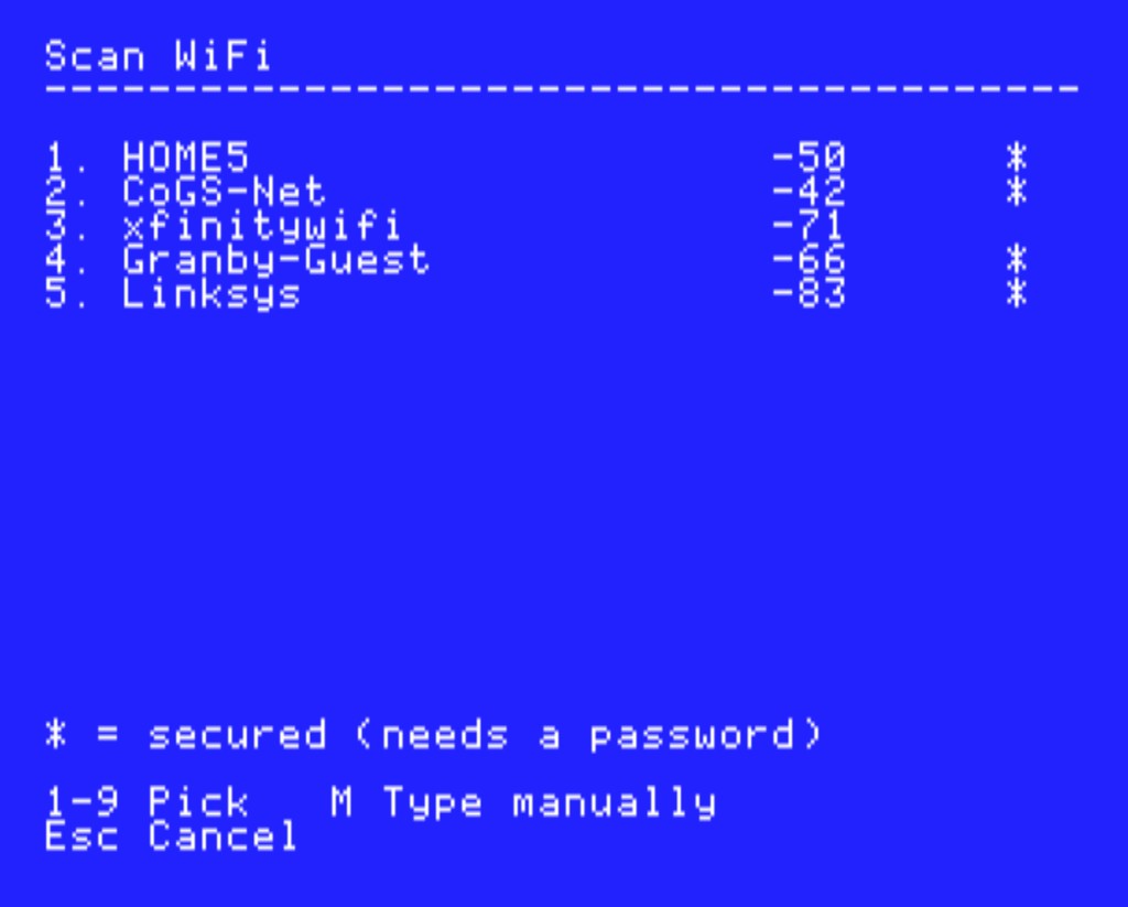 Wi-Fi scan: nearby networks with signal strength and security
