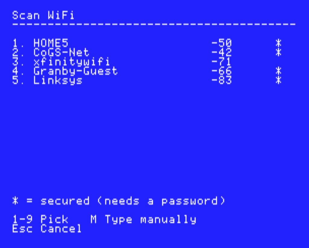 Wi-Fi scan: nearby networks with signal strength and security