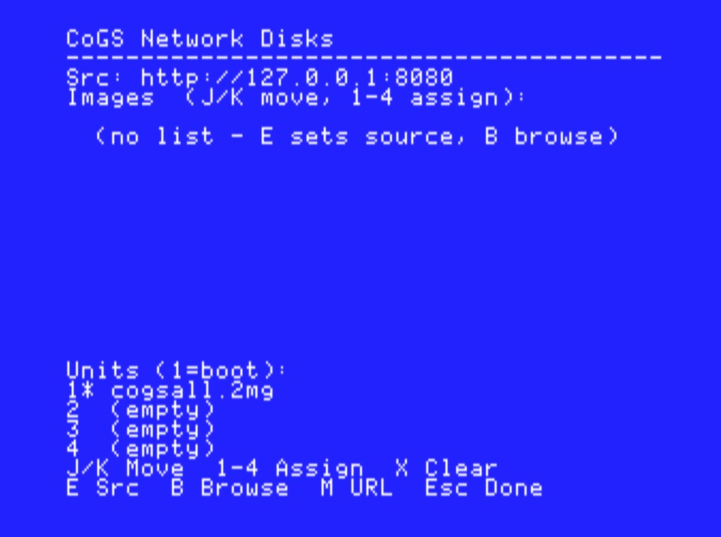CoGS Config Console multi-unit mount table, each SmartPort unit pointed at a network disk image