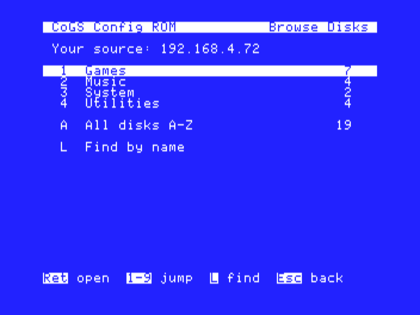 Your source on the card: the share's folders as numbered rows with counts, then All A-Z and Find by name