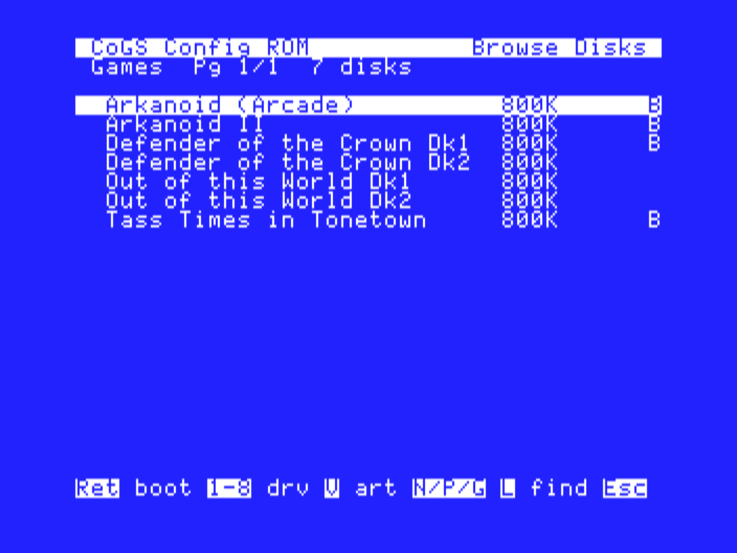 One of your folders listed on the card: the disk images inside it, B for boots, mount or boot on Return