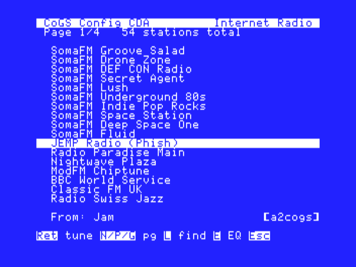 Internet Radio: 54 stations, SomaFM and Radio Paradise on the list