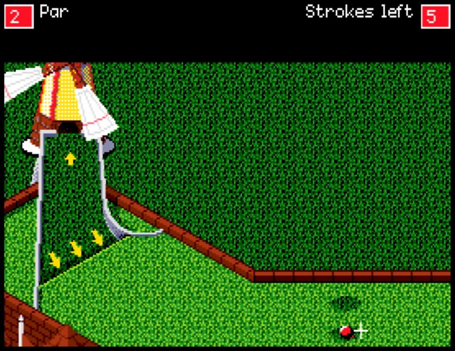 Zany Golf running on the IIGS, streamed from the network disk: putting on the Windmill Hole