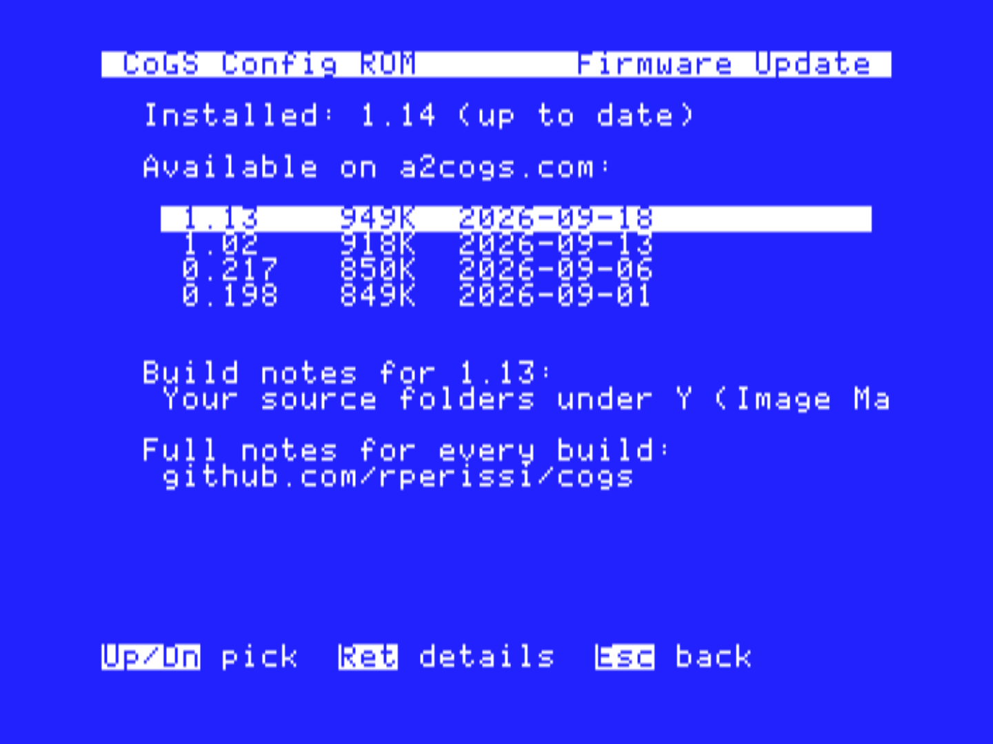 Firmware update list