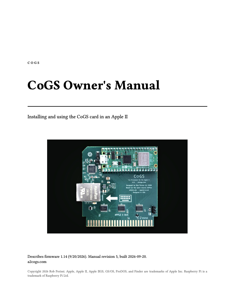 Cover of the CoGS Owner's Manual